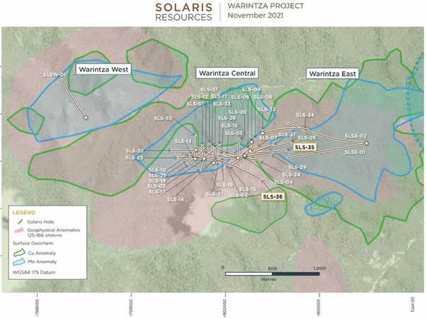 Solaris Resources Reports 920m of 0.62% CuEq and 1,080m of 0.41% CuEq; Warintza Central Extended up to 600m Width and Open